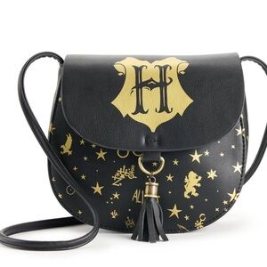 Harry potter Black and Gold Saddle Crossbody Bag with Emblem